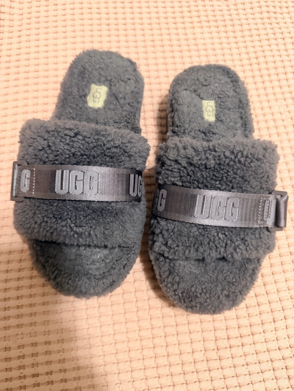 UGG Charcoal Plush Shearling Slide Slippers
